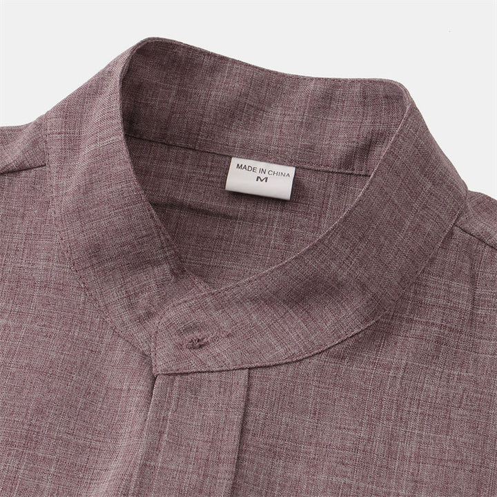 Camicia da uomo estiva Buddha Stones con bottoni e maniche corte in cotone e lino con tasca