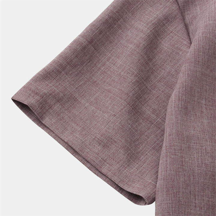 Camicia da uomo estiva Buddha Stones con bottoni e maniche corte in cotone e lino con tasca
