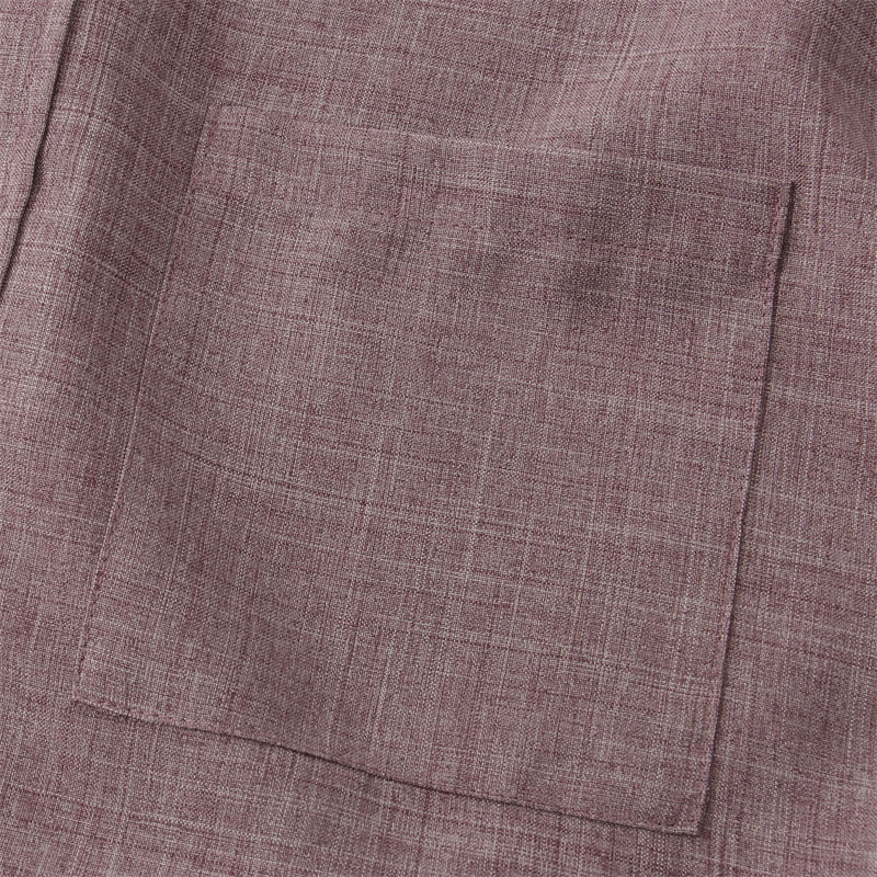 Camicia da uomo estiva Buddha Stones con bottoni e maniche corte in cotone e lino con tasca