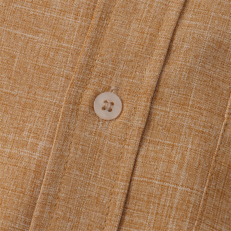 Camicia da uomo estiva Buddha Stones con bottoni e maniche corte in cotone e lino con tasca