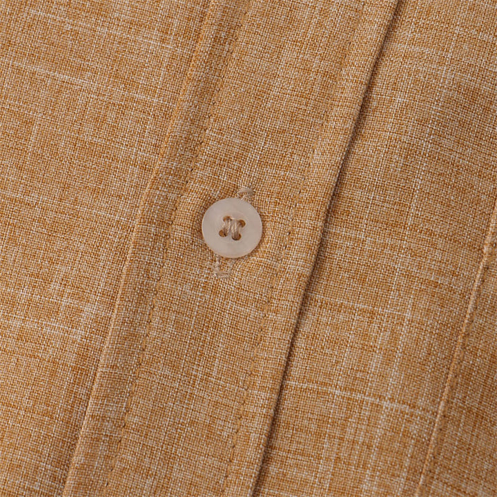 Camicia da uomo estiva Buddha Stones con bottoni e maniche corte in cotone e lino con tasca
