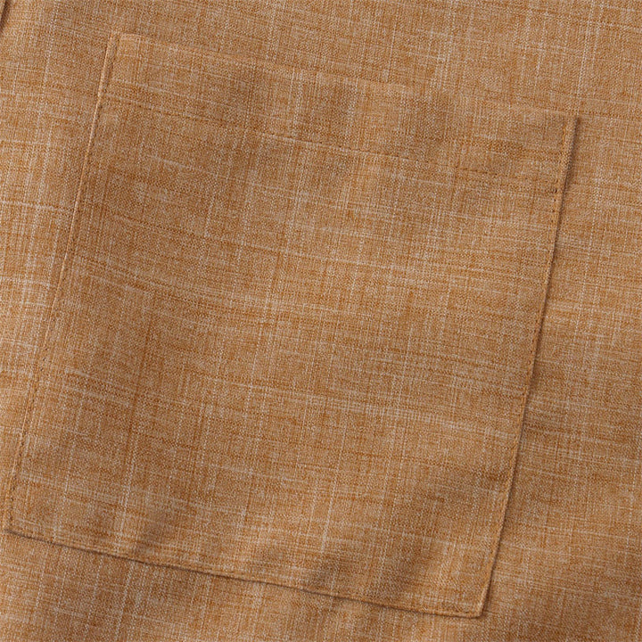 Camicia da uomo estiva Buddha Stones con bottoni e maniche corte in cotone e lino con tasca