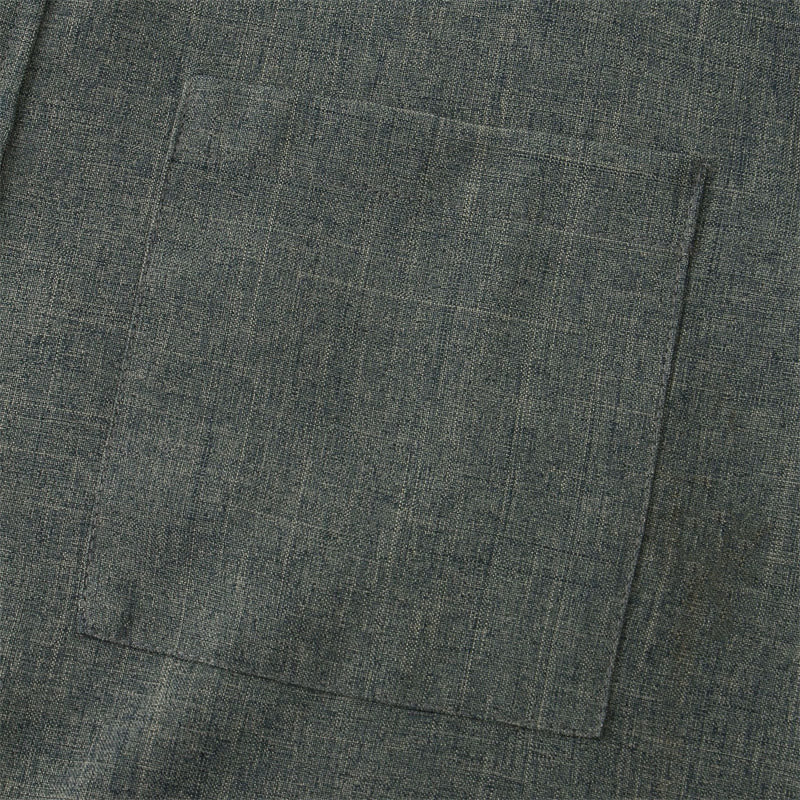 Camicia da uomo estiva Buddha Stones con bottoni e maniche corte in cotone e lino con tasca