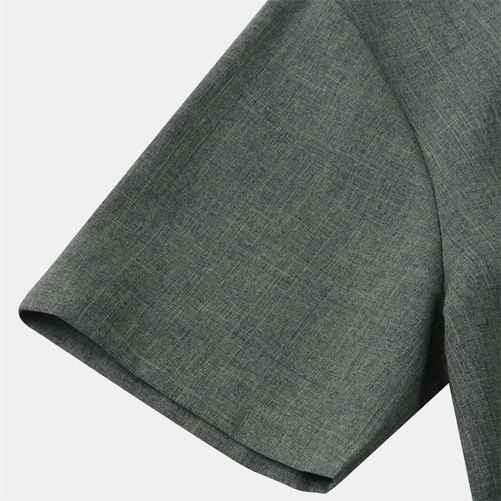 Camicia da uomo estiva Buddha Stones con bottoni e maniche corte in cotone e lino con tasca