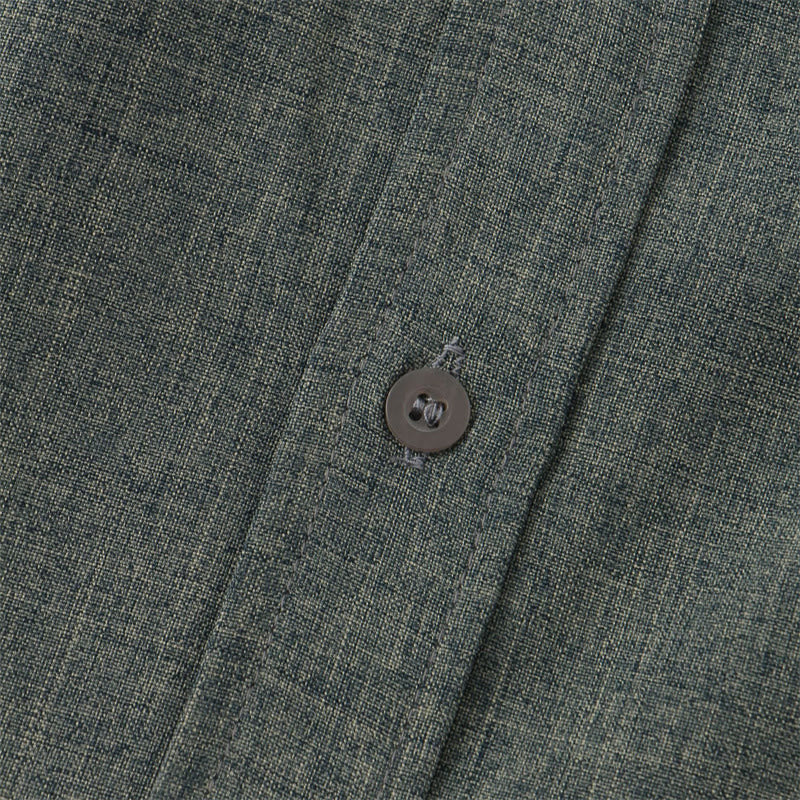 Camicia da uomo estiva Buddha Stones con bottoni e maniche corte in cotone e lino con tasca
