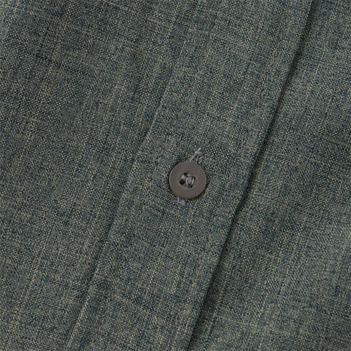 Camicia da uomo estiva Buddha Stones con bottoni e maniche corte in cotone e lino con tasca