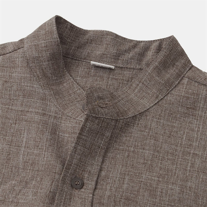 Camicia da uomo estiva Buddha Stones con bottoni e maniche corte in cotone e lino con tasca