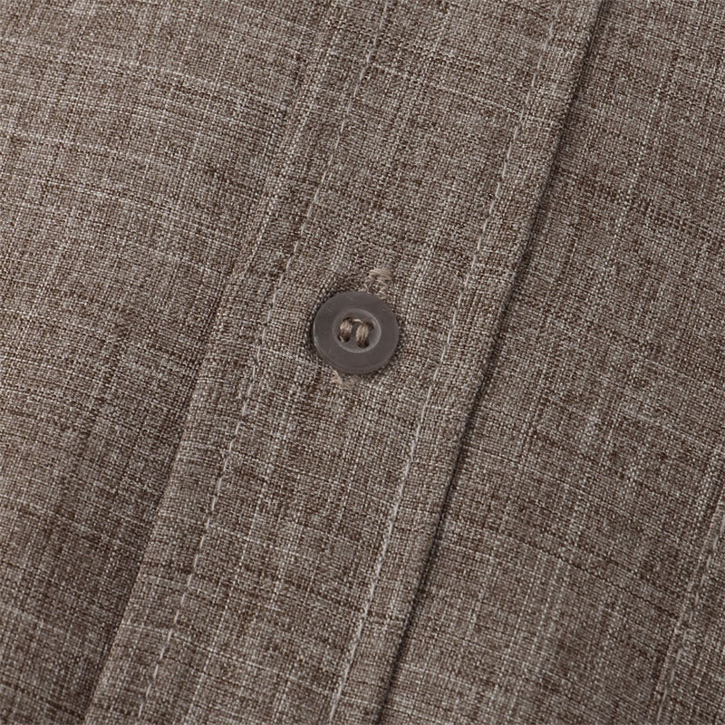 Camicia da uomo estiva Buddha Stones con bottoni e maniche corte in cotone e lino con tasca