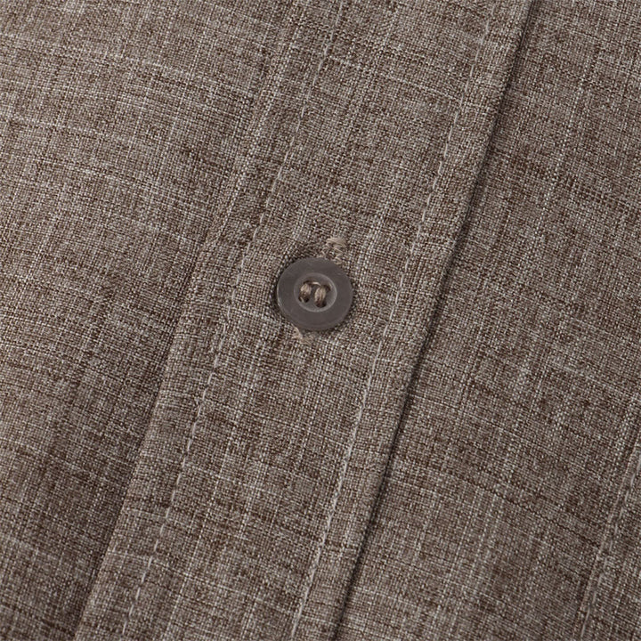 Camicia da uomo estiva Buddha Stones con bottoni e maniche corte in cotone e lino con tasca