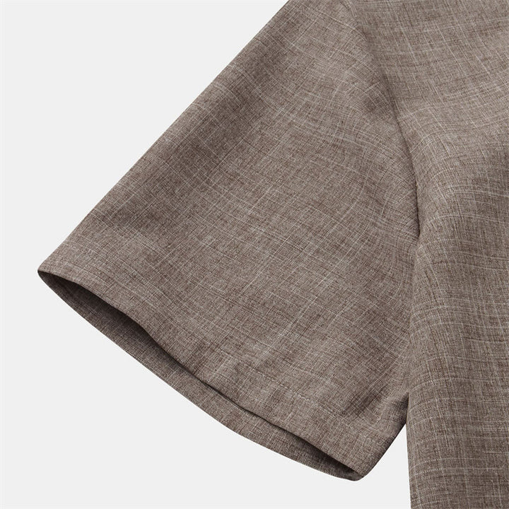 Camicia da uomo estiva Buddha Stones con bottoni e maniche corte in cotone e lino con tasca