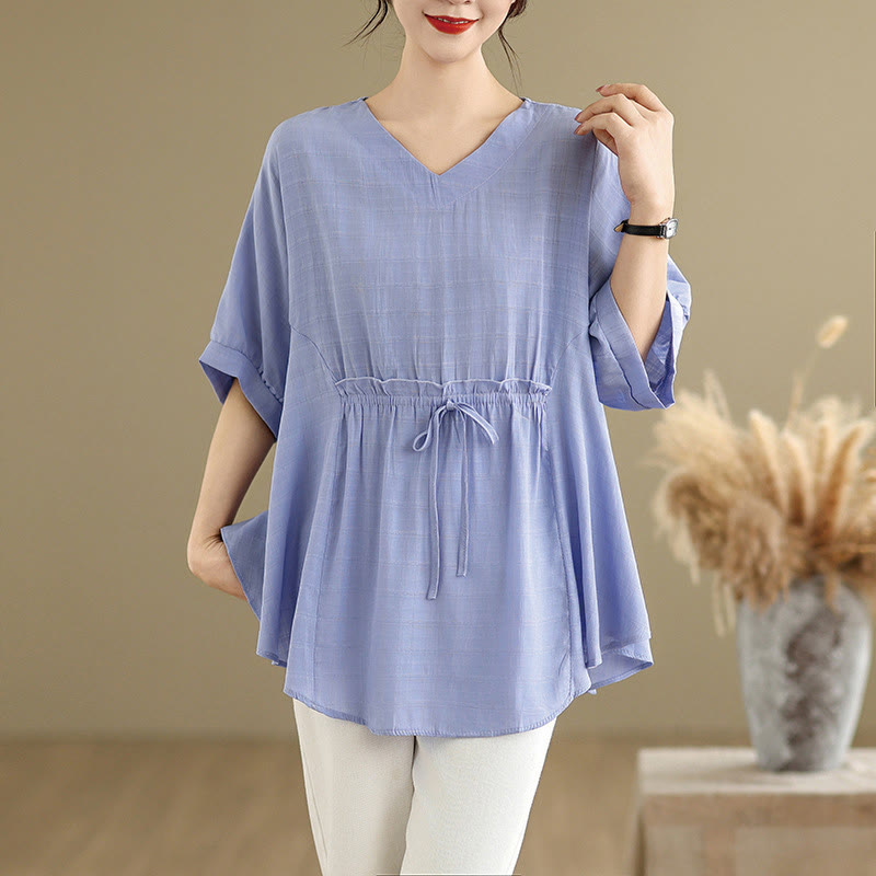 Maglietta da donna casual a maniche corte con bottoni e motivo Buddha Stones, tinta unita - FiordalisoBlu - US12, UK/AU16, EU44 (2XL) - image 0