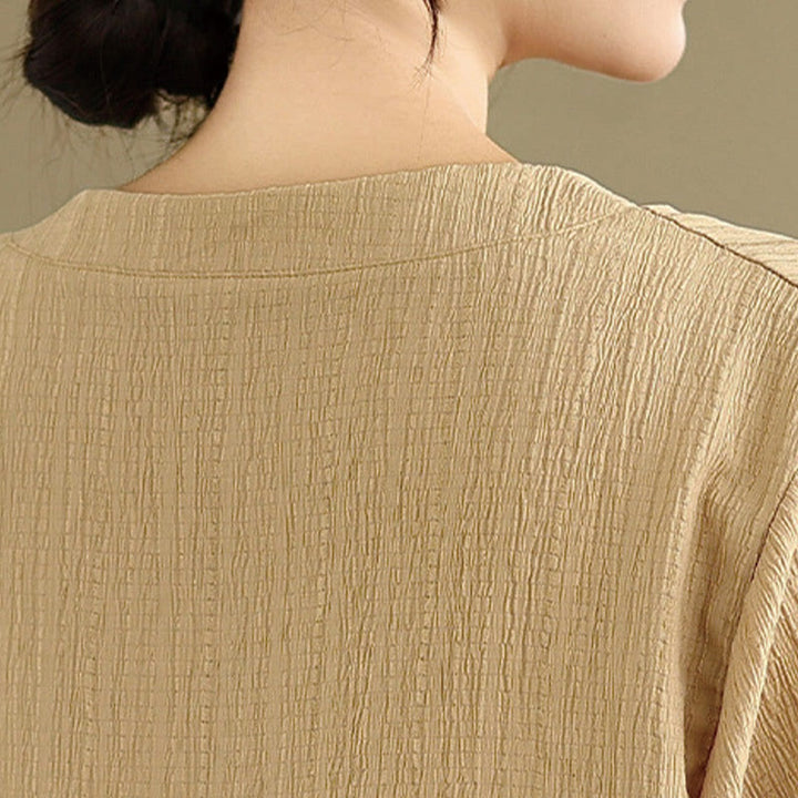 Buddha Stones Summer Casual Pure Mezza Manica a Sbuffo Mezza Bottone Scollo a V T-Shirt da Donna