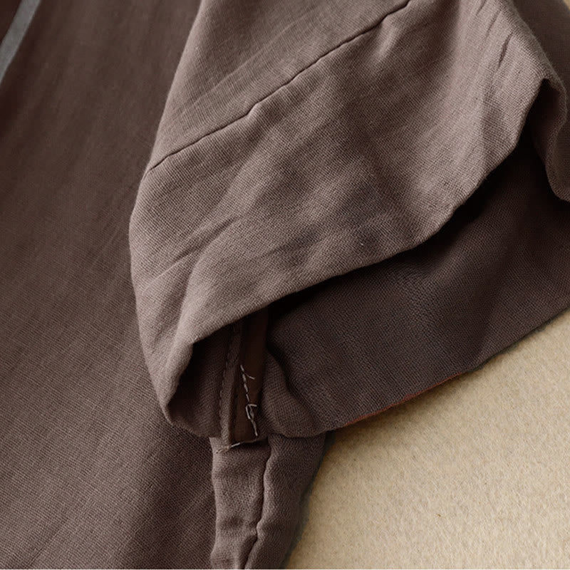 Maglietta da donna in cotone e lino a maniche corte con motivo stampato a linee casuali Buddha Stones - image 19