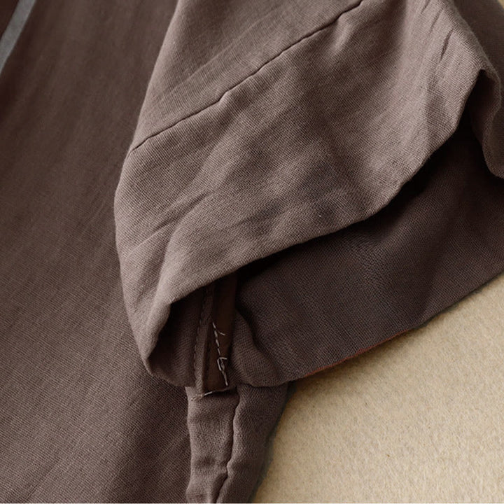 Maglietta da donna in cotone e lino a maniche corte con motivo stampato a linee casuali Buddha Stones - image 19