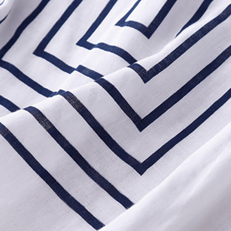 Maglietta da donna in cotone e lino a maniche corte con motivo stampato a linee casuali Buddha Stones - image 14