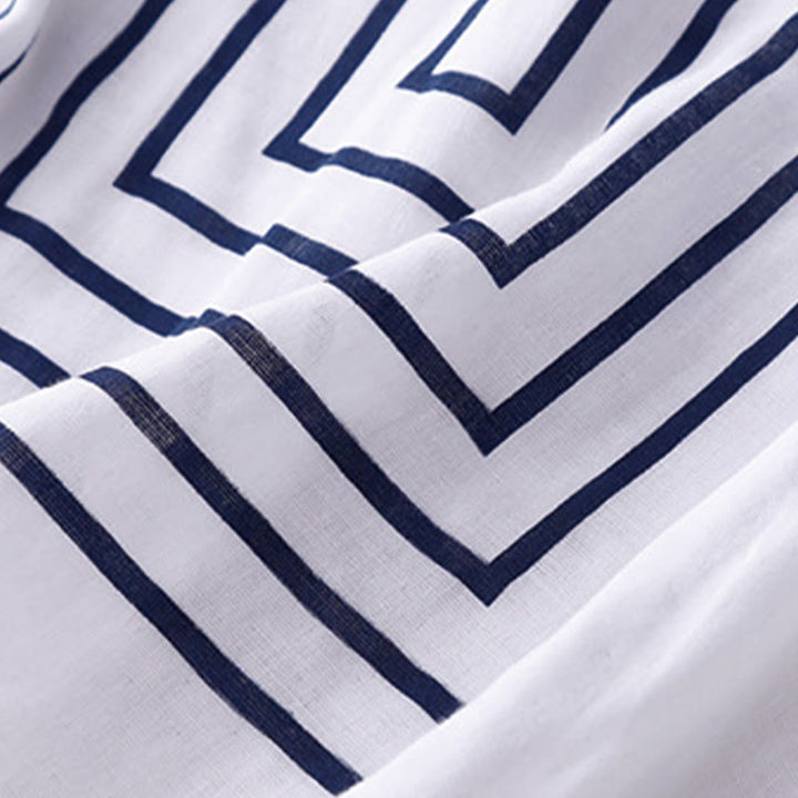 Maglietta da donna in cotone e lino a maniche corte con motivo stampato a linee casuali Buddha Stones - image 14