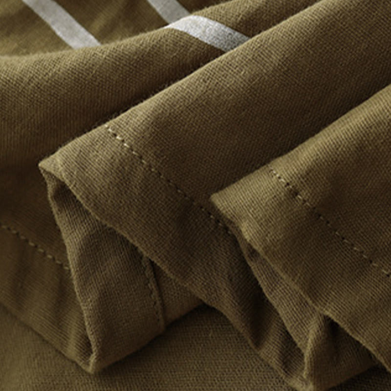 Maglietta da donna in cotone e lino a maniche corte con motivo stampato a linee casuali Buddha Stones - image 5