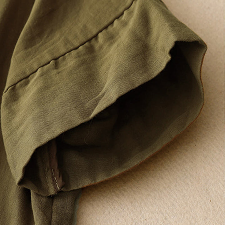 Maglietta da donna in cotone e lino a maniche corte con motivo stampato a linee casuali Buddha Stones - image 4