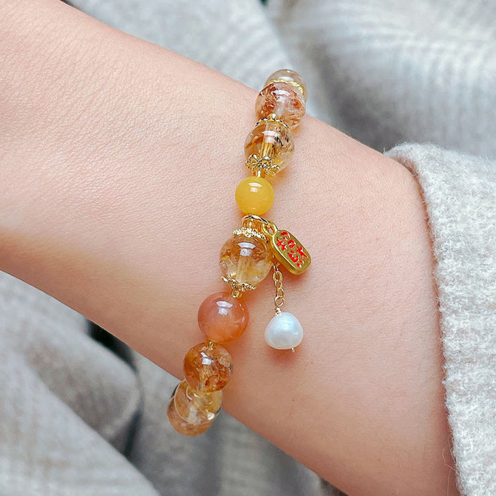Braccialetto del piacere Nafu con perle di citrino naturale Buddha Stones