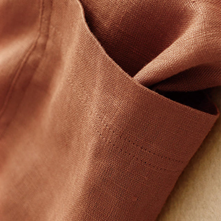 Pantaloni da donna a gamba larga in cotone e lino con tasche e cerniera, lunghezza alla caviglia, modello Buddha Stones, design semplice ed estivo
