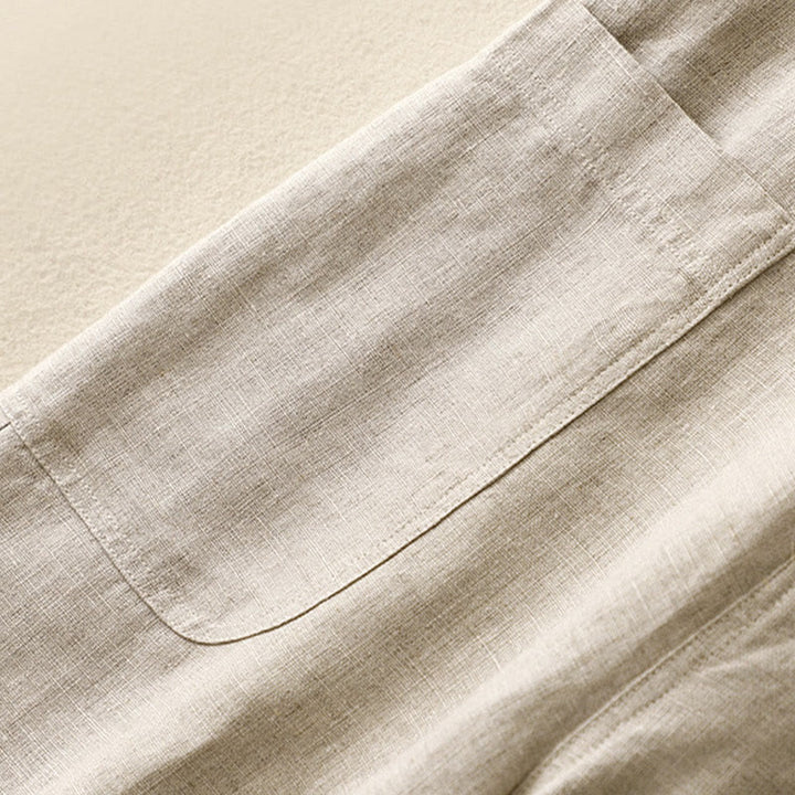 Pantaloni da donna a gamba larga in cotone e lino con tasche e cerniera, lunghezza alla caviglia, modello Buddha Stones, design semplice ed estivo
