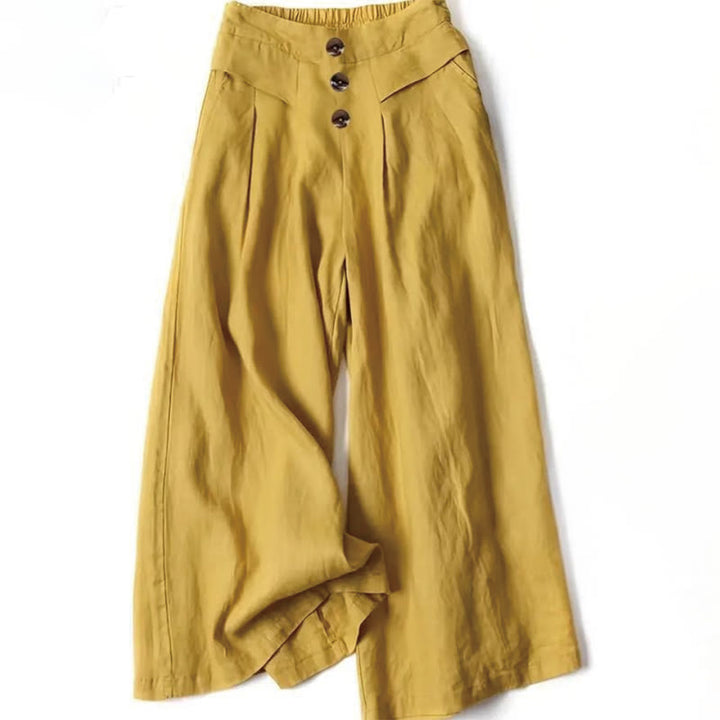 Pantaloni larghi da donna in cotone e lino con tasche, stile retrò casual a vita alta, stile Buddha Stones