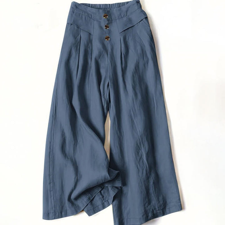 Pantaloni larghi da donna in cotone e lino con tasche, stile retrò casual a vita alta, stile Buddha Stones
