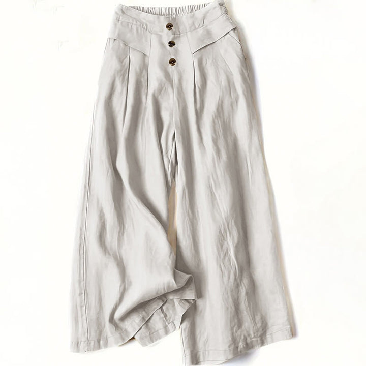Pantaloni larghi da donna in cotone e lino con tasche, stile retrò casual a vita alta, stile Buddha Stones