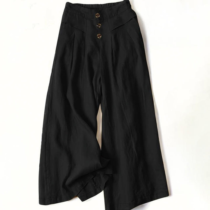 Pantaloni larghi da donna in cotone e lino con tasche, stile retrò casual a vita alta, stile Buddha Stones