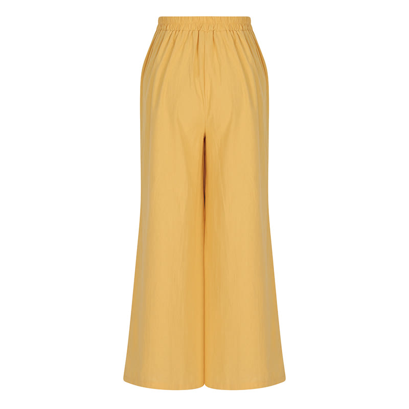 Pantaloni larghi da donna in cotone e lino con tasche, stile retrò casual a vita alta, stile Buddha Stones