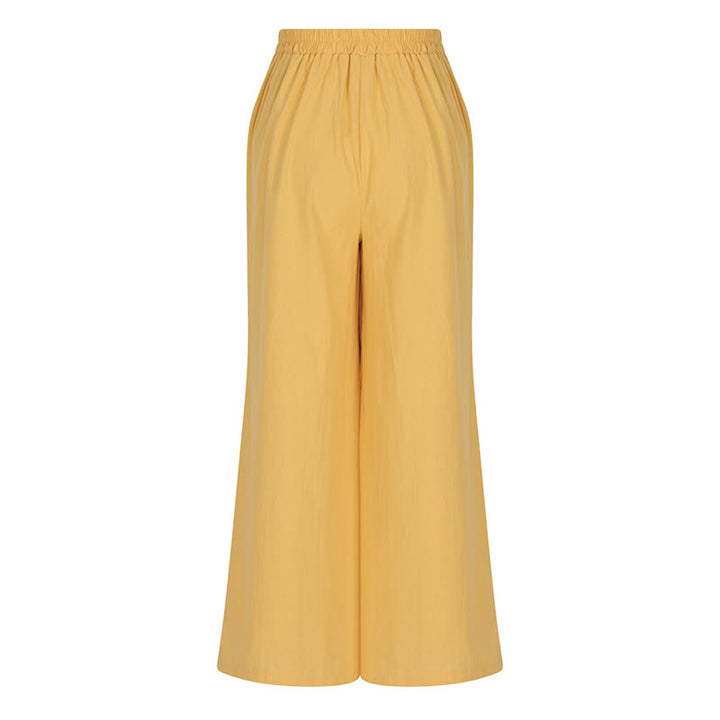 Pantaloni larghi da donna in cotone e lino con tasche, stile retrò casual a vita alta, stile Buddha Stones