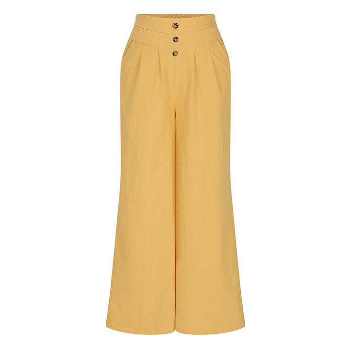 Pantaloni larghi da donna in cotone e lino con tasche, stile retrò casual a vita alta, stile Buddha Stones