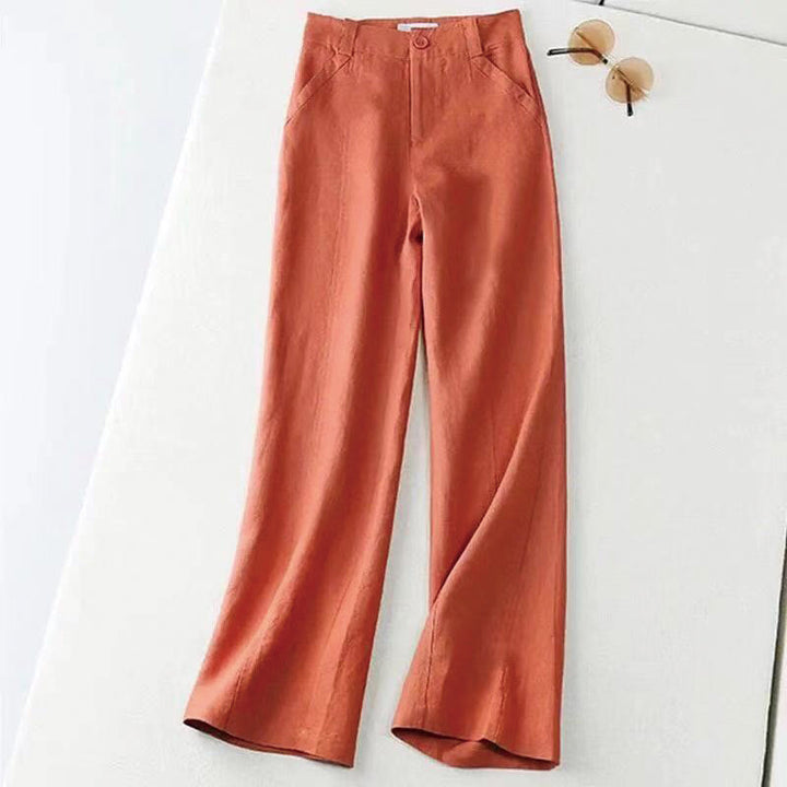 Pantaloni larghi da donna in cotone e lino, casual, retrò, tinta unita, a vita alta, con tasche, Buddha Stones