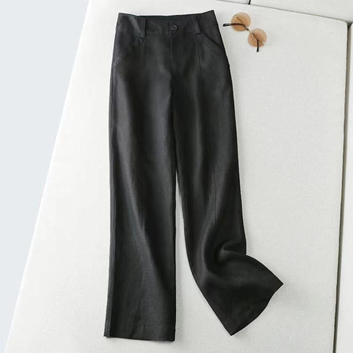 Pantaloni larghi da donna in cotone e lino, casual, retrò, tinta unita, a vita alta, con tasche, Buddha Stones