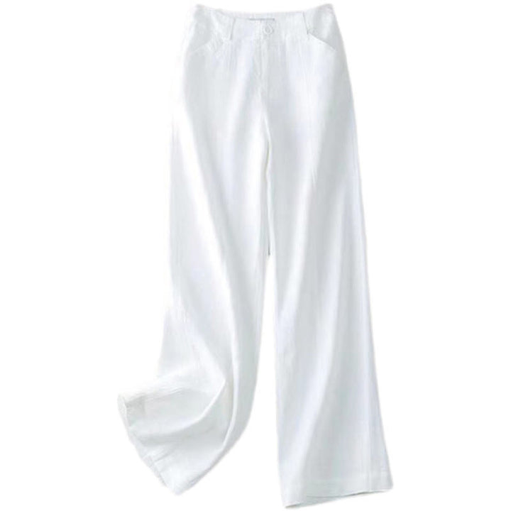 Pantaloni larghi da donna in cotone e lino, casual, retrò, tinta unita, a vita alta, con tasche, Buddha Stones