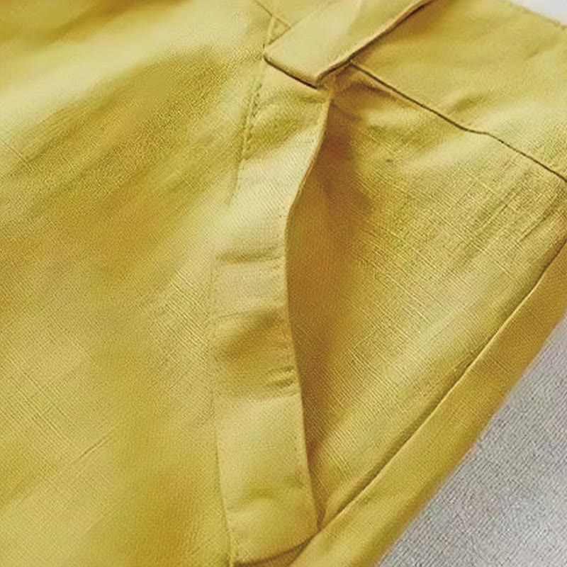 Pantaloni larghi da donna in cotone e lino, casual, retrò, tinta unita, a vita alta, con tasche, Buddha Stones