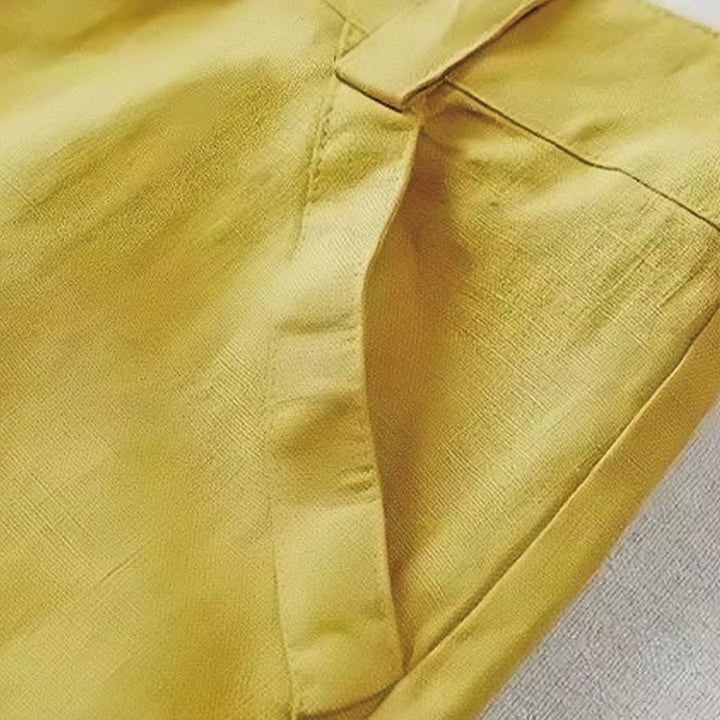Pantaloni larghi da donna in cotone e lino, casual, retrò, tinta unita, a vita alta, con tasche, Buddha Stones