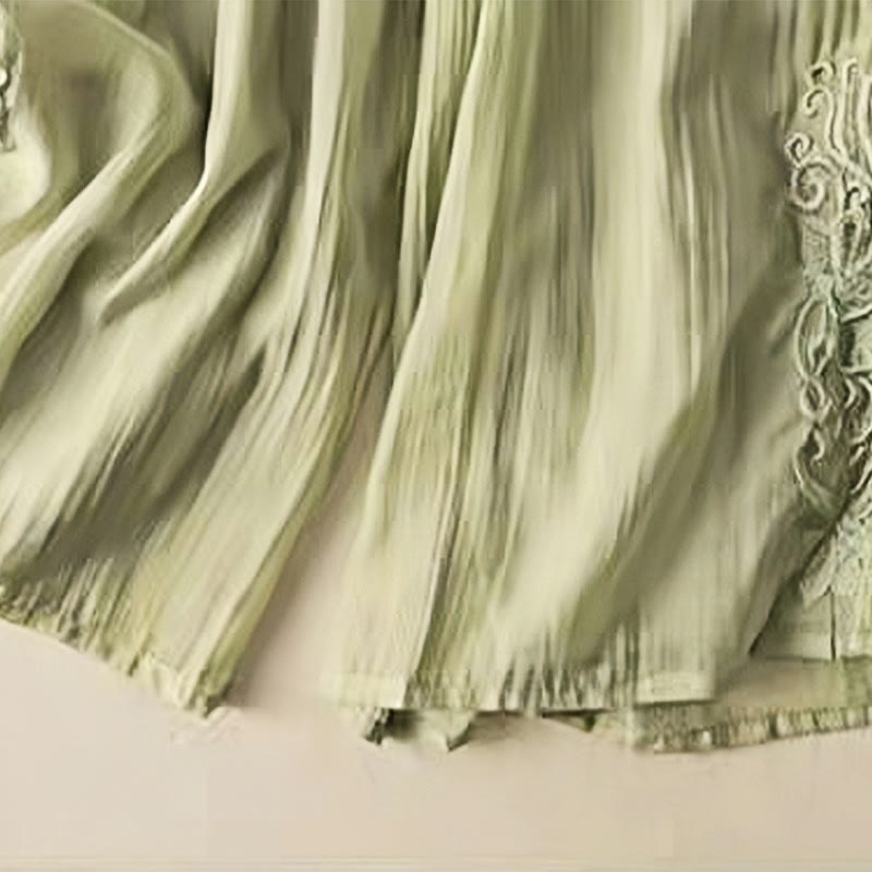 Pantaloni larghi da donna in cotone e lino con coulisse, con tasche, motivo ricamo retrò casual Buddha Stones