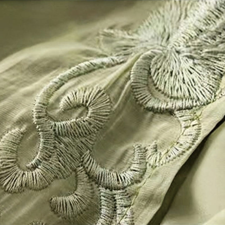 Pantaloni larghi da donna in cotone e lino con coulisse, con tasche, motivo ricamo retrò casual Buddha Stones