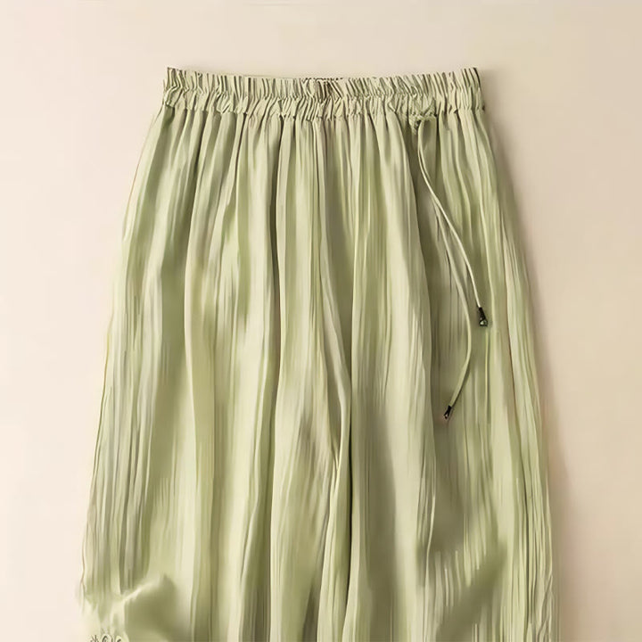 Pantaloni larghi da donna in cotone e lino con coulisse, con tasche, motivo ricamo retrò casual Buddha Stones