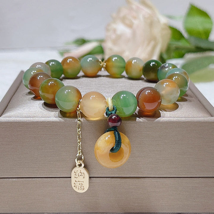Buddha Stones Pavone Agata Topazio Fibbia della Pace Nafu Bracciale Equilibrio