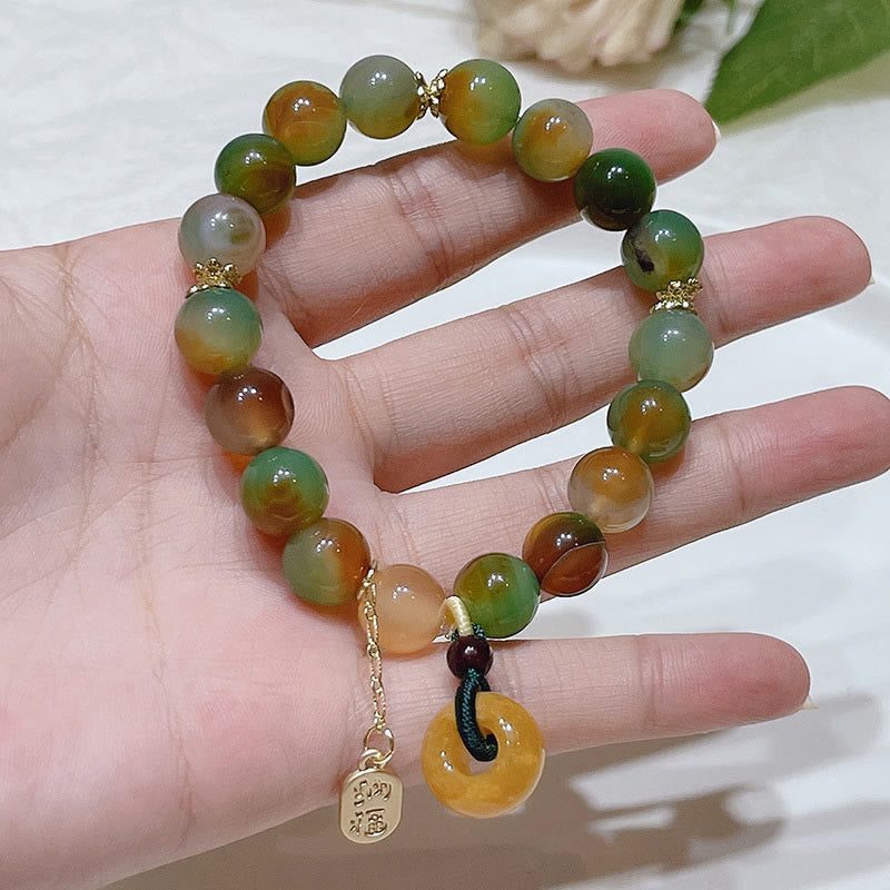 Buddha Stones Pavone Agata Topazio Fibbia della Pace Nafu Bracciale Equilibrio