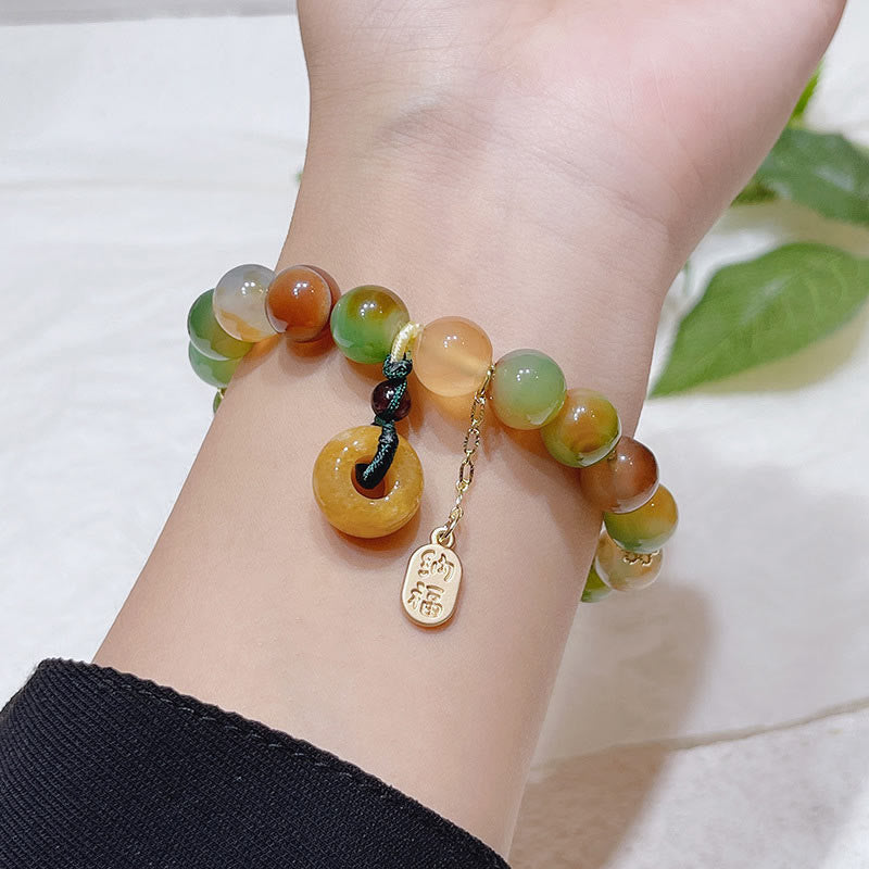 Buddha Stones Pavone Agata Topazio Fibbia della Pace Nafu Bracciale Equilibrio