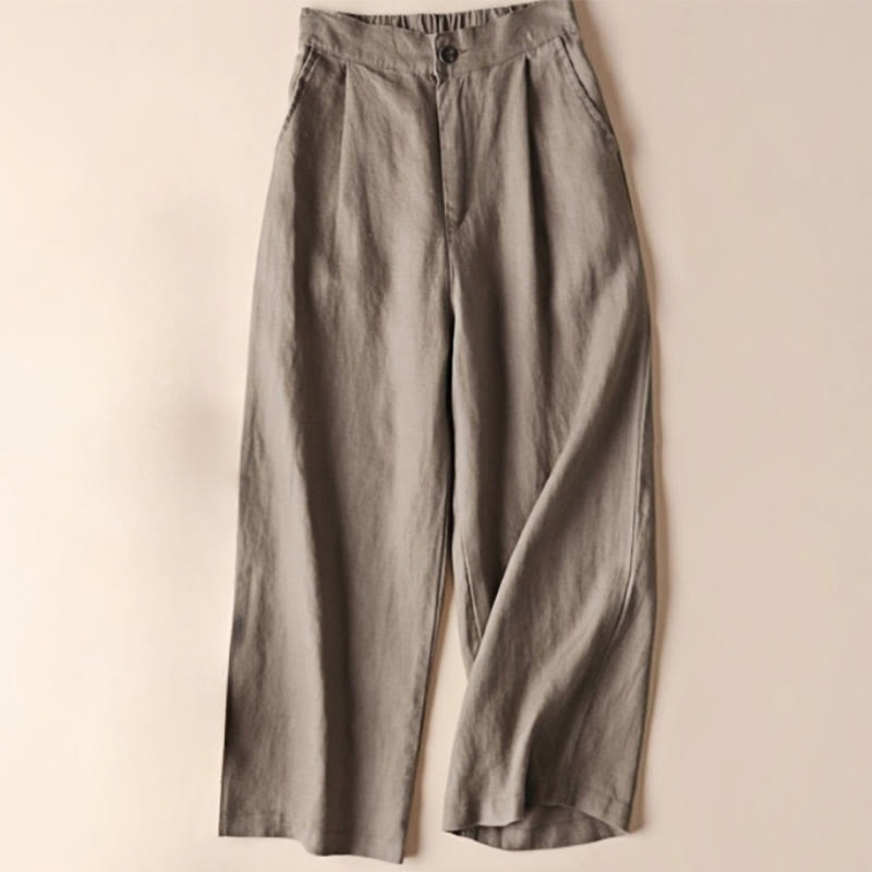 Pantaloni larghi da donna in cotone e lino con tasche, tinta unita, con coulisse, lunghezza 7-8, Buddha Stones Commute