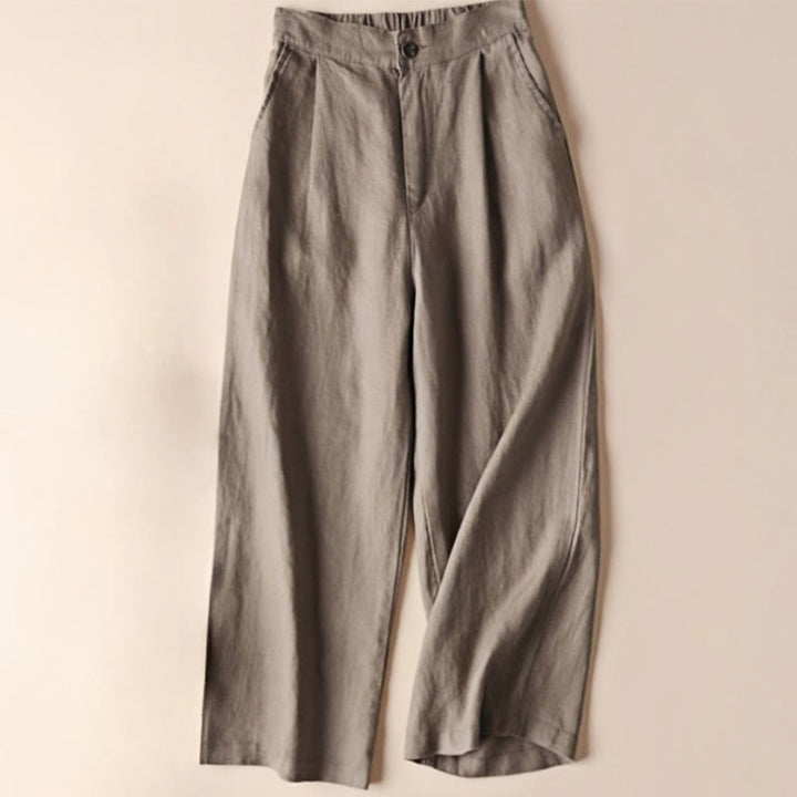 Pantaloni larghi da donna in cotone e lino con tasche, tinta unita, con coulisse, lunghezza 7-8, Buddha Stones Commute