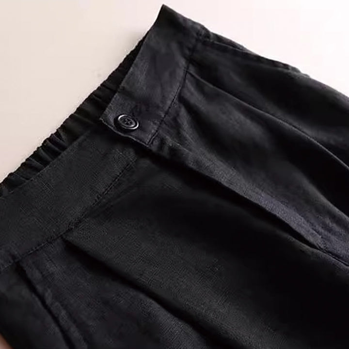 Pantaloni larghi da donna in cotone e lino con tasche, tinta unita, con coulisse, lunghezza 7-8, Buddha Stones Commute
