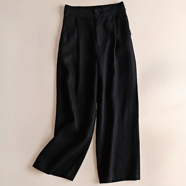 Pantaloni larghi da donna in cotone e lino con tasche, tinta unita, con coulisse, lunghezza 7-8, Buddha Stones Commute