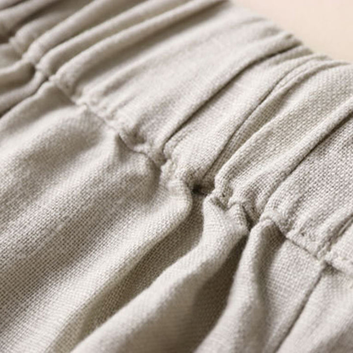 Pantaloni larghi da donna in cotone e lino con tasche, tinta unita, con coulisse, lunghezza 7-8, Buddha Stones Commute