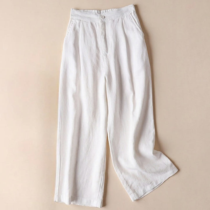 Pantaloni larghi da donna in cotone e lino con tasche, tinta unita, con coulisse, lunghezza 7-8, Buddha Stones Commute