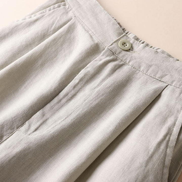 Pantaloni larghi da donna in cotone e lino con tasche, tinta unita, con coulisse, lunghezza 7-8, Buddha Stones Commute
